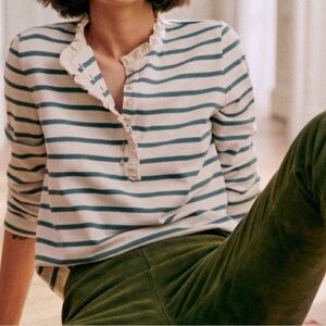 Sezane Gael Marinere Top Striped Henley Size Small French Nautical Stripe Ruffle